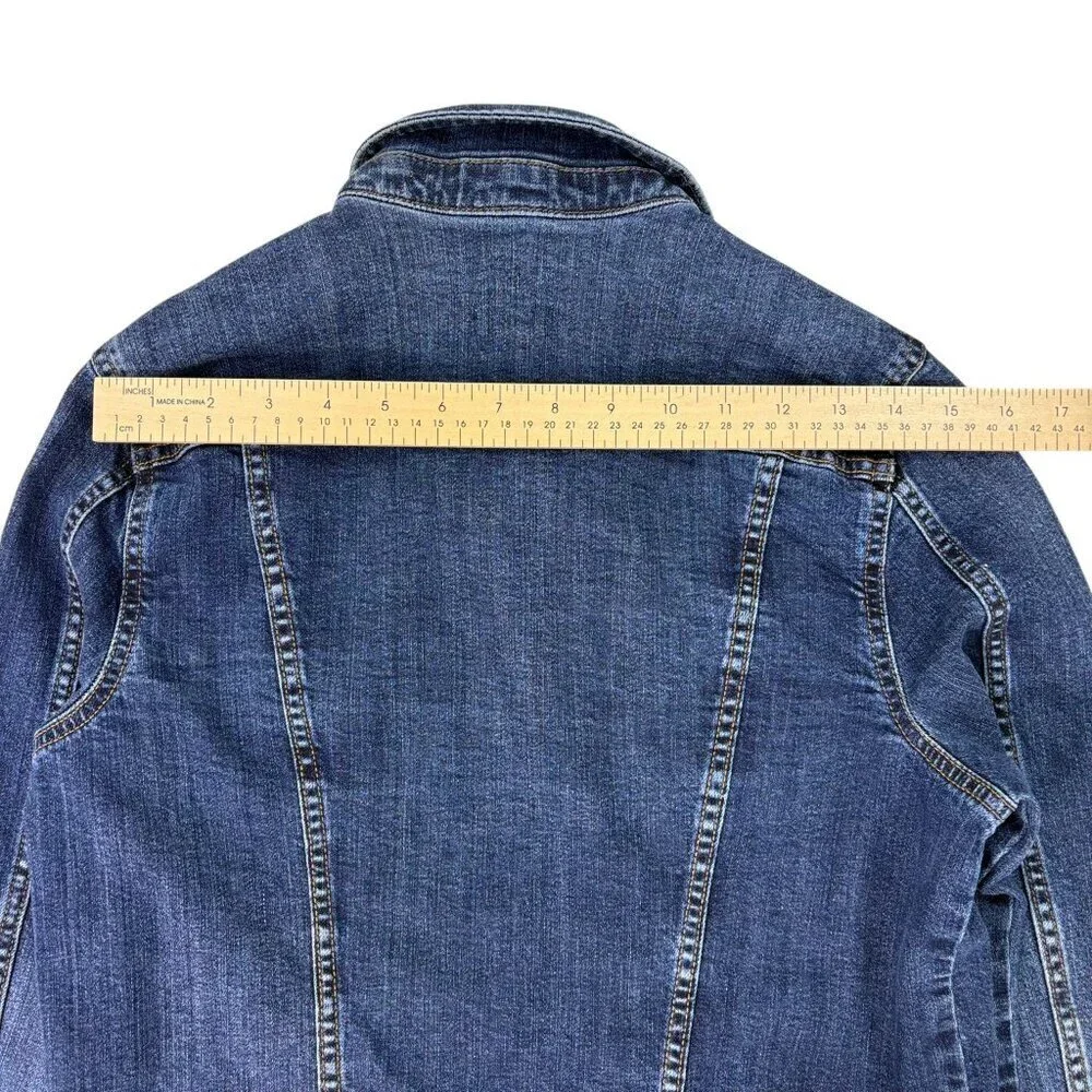 A.N.A Women’s Blue Denim Jean Jacket Size Small Stretch Classic Button Up